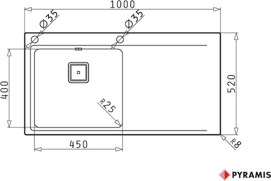 Pyramis Olynthos 1B 1D RH 108911301 Drop-In Sink Inox Brushed W100xD52cm Silver