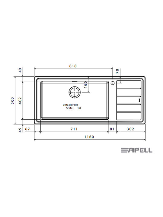 Apell Linear Plus LNP1161L Ένθετος Νεροχύτης Inox Σατινέ Μ100xΠ50cm Ασημί