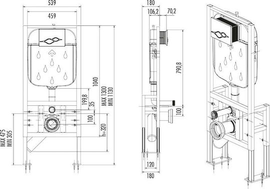 Creavit GR5004 Built-in Plastic Rezervor de toaletă Rectangular Presiune scăzută