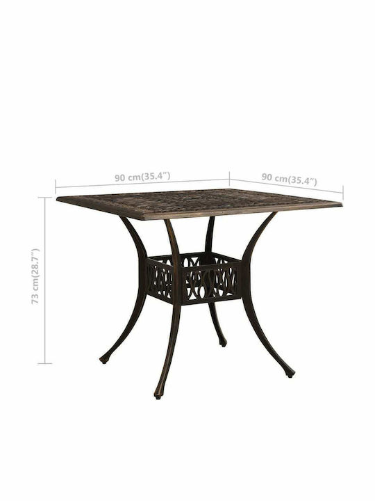 Wrought Iron Garden Table for Small Outdoor Spaces Aluminum Bronze 90x90x73cm
