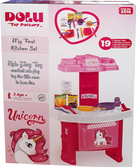 Dolu Large Super Pink Unicorn Kids Kitchen for 3+ Years 19 Pieces