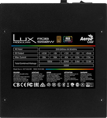 Aerocool LUX RGB 550Μ 550W Τροφοδοτικό Υπολογιστή Semi Modular 80 Plus Bronze