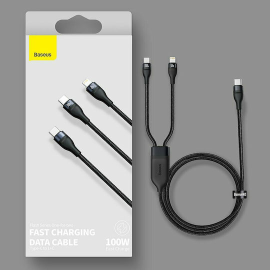 Baseus Flash Series Braided USB to Lightning / Type-C Cable 5A Πράσινο 1.2m (CA1T2-F06)