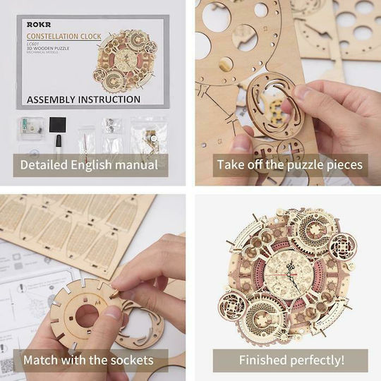 Robotime Παιχνίδι Κατασκευών Ξύλινo Zodiac Wall Clock για Παιδιά 14+ Ετών