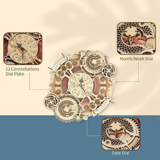 Robotime Παιχνίδι Κατασκευών Ξύλινo Zodiac Wall Clock για Παιδιά 14+ Ετών