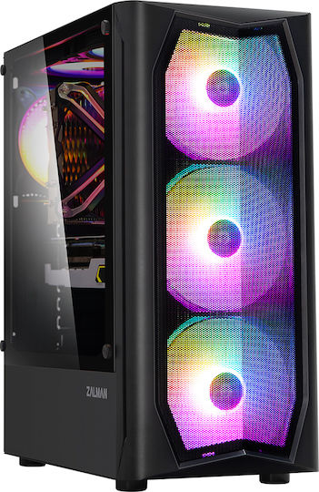 Zalman N4 Gaming Midi-Turm Computergehäuse mit Seitenfenster und RGB-Beleuchtung Schwarz