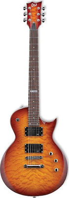 ESP Electric Guitar LTD EC-100QM with HH Pickups Layout, Rosewood Fretboard in Faded Cherry Sunburst