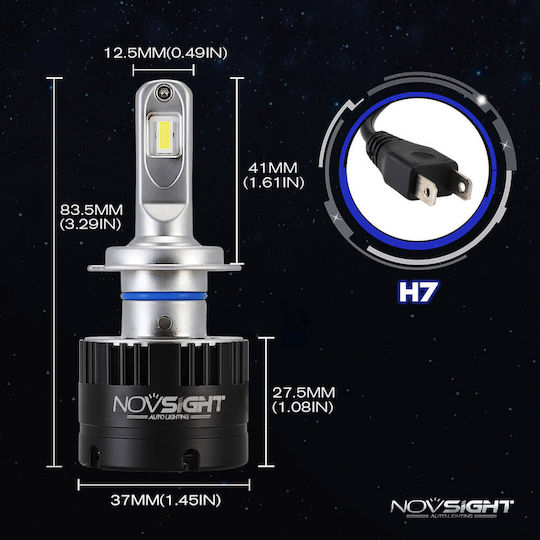 NovSight Lamps Car H7 LED 5500K Cold White 12V 80W 2pcs
