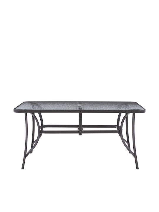 Τραπέζι Εξωτερικού Χώρου Μεταλλικό με Γυάλινη Επιφάνεια Bruno Γκρι 150x90x75εκ.