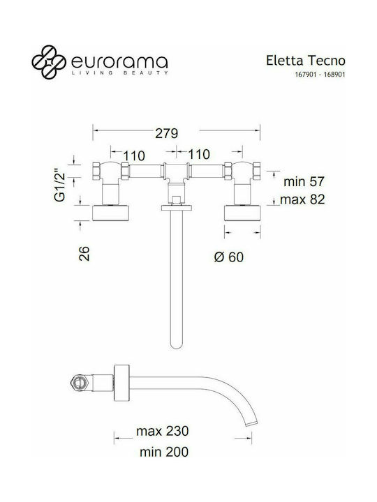 Armando Vicario Eletta Tecno Built-In Mixer & Spout Set for Bathroom Sink with 1 Exit Inox Silver