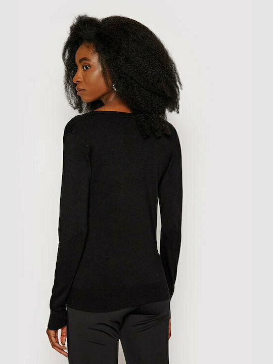 Guess Winter Women's Fleece Blouse Long Sleeve with V Neck Black