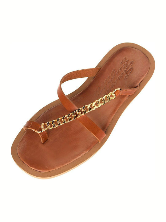 Sante Leather Women's Flat Sandals in Tabac Brown Color