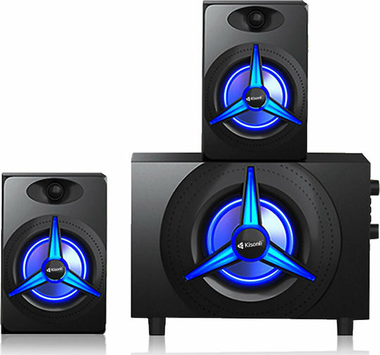 Kisonli TM-7000A Ασύρματα Ηχεία Υπολογιστή 2.1 με Bluetooth και Ισχύ 15W Μαύρα