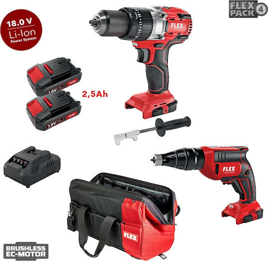 Flex PG 2G 18.0-EC FC C & DW 45 18.0-EC C Σετ Κατσαβίδι & Κρουστικό Δραπανοκατσάβιδο 18V με 2 Μπαταρίες 2.5Ah και Θήκη