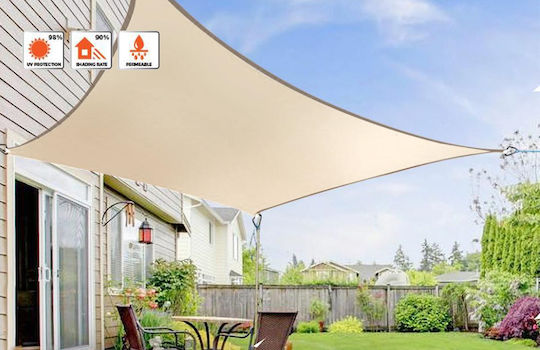 Grasher Ε220 Square Shade Sail Ecru With Hoop 3.6x3.6m 180gr/m²