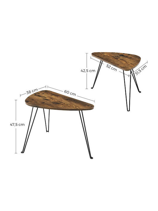 Oval Central Wooden Coffee Table Brown 2 Pieces 2 Pieces W60xL38xH47.5cm