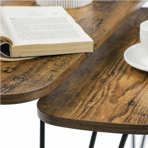 Oval Mese De Cafea Centrală Din Lemn Maro 2 Buc M60xL38xH47.5cm