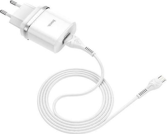 Hoco Ladegerät mit USB-A Anschluss und Kabel Micro-USB Schnellaufladung 3.0 Weißs (C12Q)