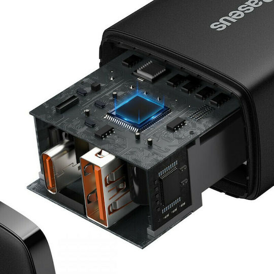 Baseus Charger Without Cable with USB-A Port and USB-C Port 20W Power Delivery / Quick Charge 3.0 Blacks (Compact)
