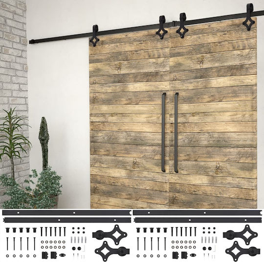vidaXL vidaXL Sliding Door Mechanism for Middle Door 200cm Black