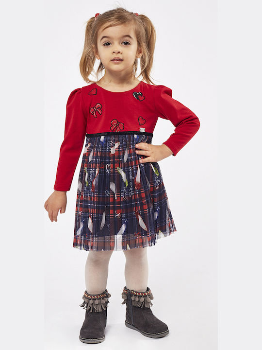 Evita Kids Dress Tulle Long Sleeve Red