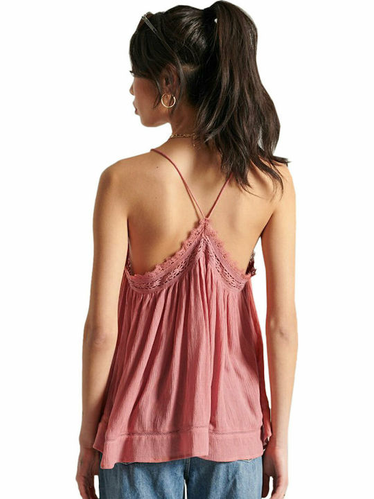 Superdry Alana Damen Sommer Bluse Baumwolle mit Trägern Dusty Rose