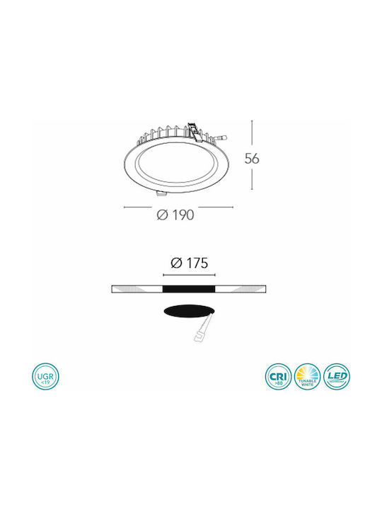 Fan Europe Round Metallic Recessed Spot with Integrated LED and Adjustable White Light White 19x19cm. 1pcs