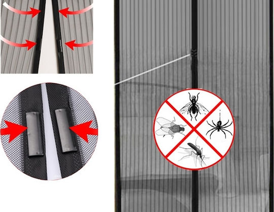 Magic Mesh Pet Friendly Door Mosquito Net with Velcro with Magnetic Clasp from Black Polyester 210x100cm
