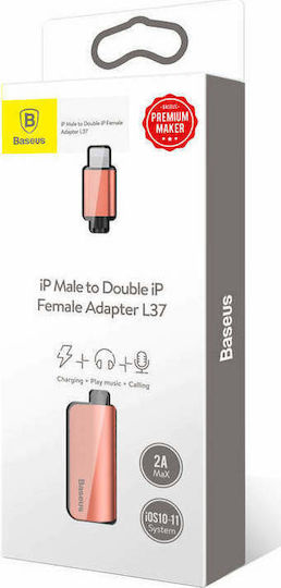Baseus L37 Lightning Converter Male to Lightning 2x Female Rose Gold 1 Piece