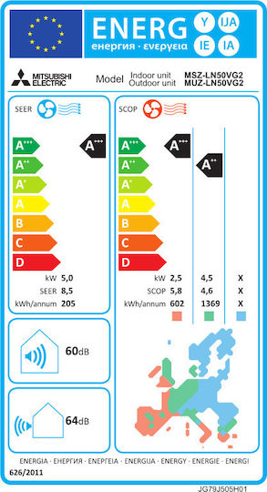 Mitsubishi Electric MSZ-LN VG2 Aparat De Aer Condiționat Inverter 18000 BTU A+++/A++ Cu WiFi Și Tehnologie Plasma Quad Plus Alb Natural