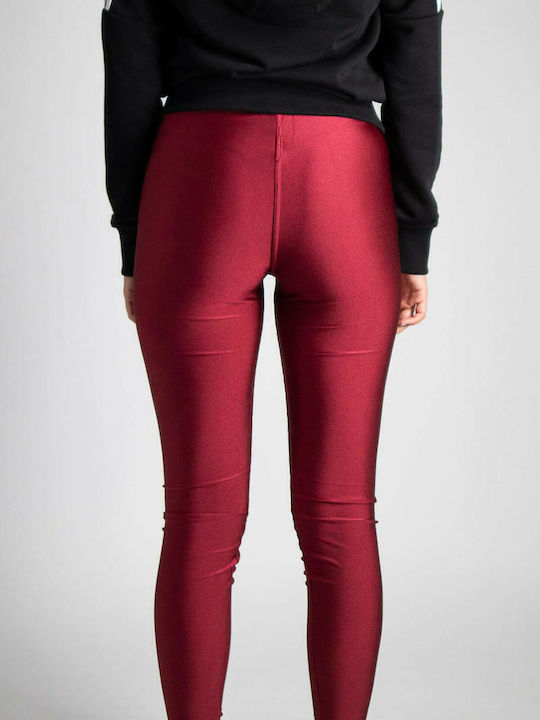 Women's Long Training Legging Shiny & High Waisted Burgundy