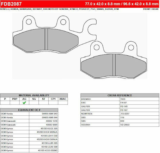 Ferodo Τακάκια Μοτοσυκλέτας Μπροστά-Πίσω για Kawasaki Ninja 300 Kymco Agility 150 / DINK