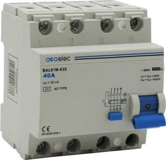 Aca Phase 4-Pole Earth Leakage Relay 40A 400V 30mA DY02030037