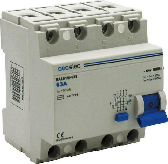 Aca Phase 4-Pole Earth Leakage Relay 63A 400V Τριφασικό 30mA DY02031044