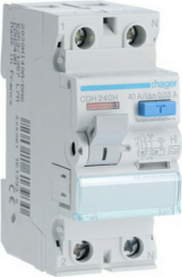 Hager Phase 2-Pole Earth Leakage Relay 40A 40Α 30mA CDH240H