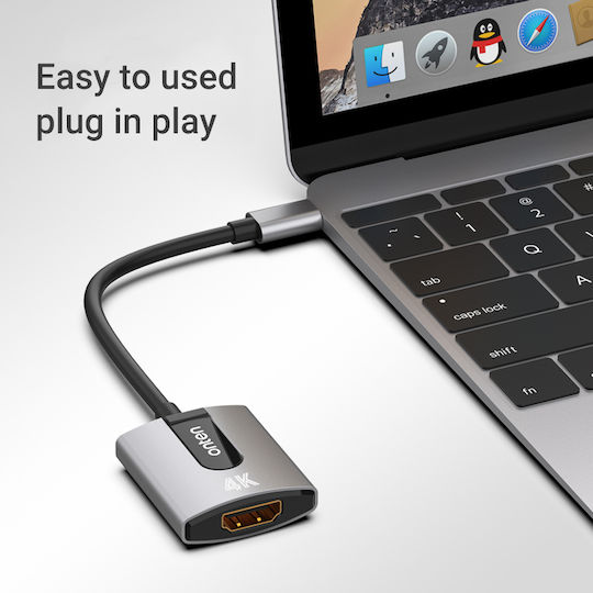 Onten Конвертор USB-C мъжки към HDMI женски Сив 1бр TN-9587S