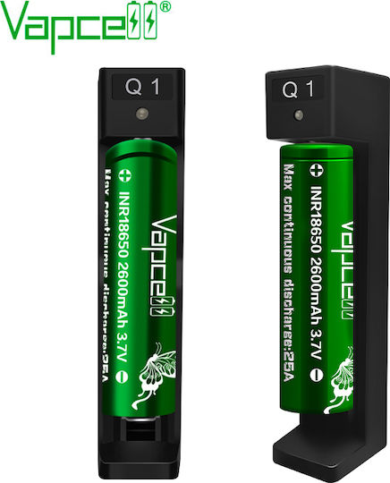 Vapcell Q1 USB Φορτιστής Μπαταριών Li-ion Μεγέθους 18650/21700