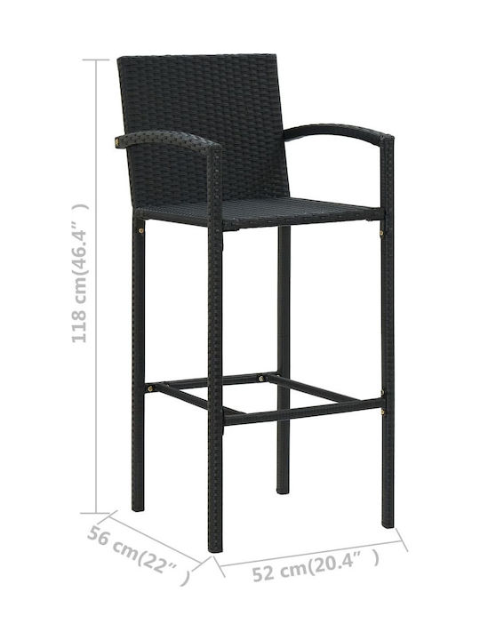 Σκαμπό Μπαρ Εξωτερικού Χώρου Rattan Μαύρο 4τμχ 52x56x118cm