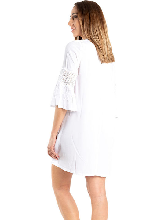 Rachel 12154 Γυναικείο Κοντό Φόρεμα Παραλίας Λευκό