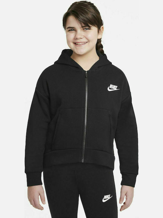 Nike Παιδική Ζακέτα με Κουκούλα για Κορίτσι Μαύρη Sportswear Club