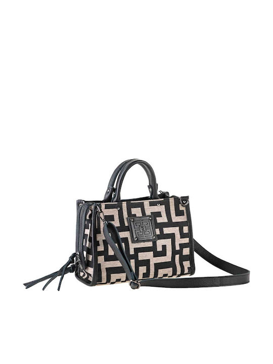 Thalos Small Υφασμάτινη Γυναικεία Τσάντα Shopper Μαύρη