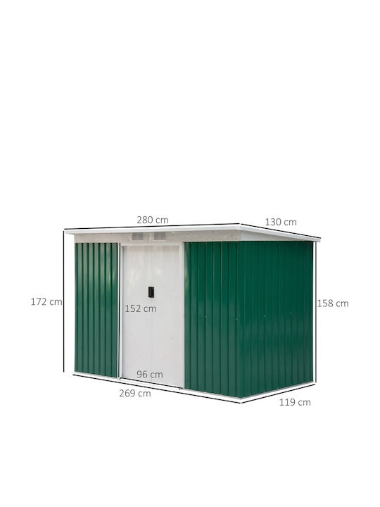 Depozit Metalic De Grădină Galvanizat Verde Rezistent La Vânt L2.8xL1.3xÎ1.72m