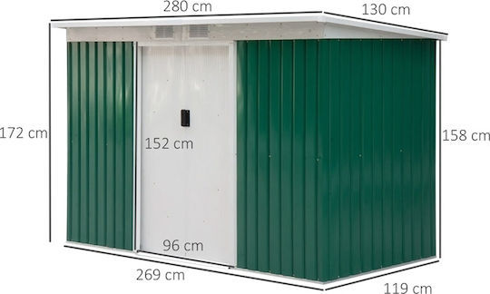 Metallic Garden Shed Galvanized Green with Air Vents L2.8xW1.3xH1.72m