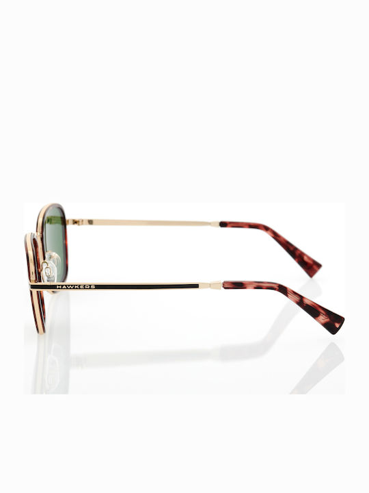 Hawkers Women's Sunglasses with Brown Tartaruga Metallic Frame and Green Lens