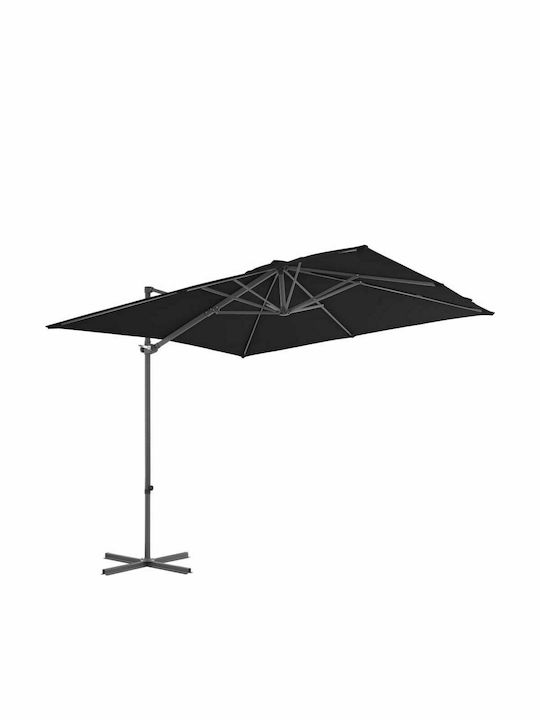 Umbrelă Suspendată Pătrată Metalică Negru cu Bază de Susținere 2.5x2.5m