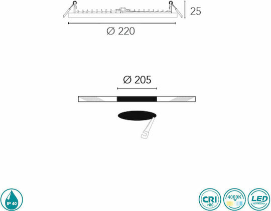 Fan Europe Plus-R30M Στρογγυλό Χωνευτό LED Panel με Φυσικό Λευκό Φως 4000K 22εκ.