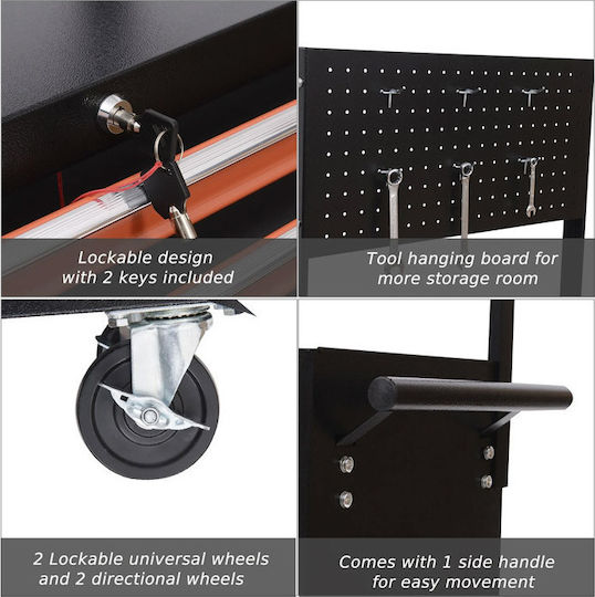 HomCom Cu roți Metal Căruță cu 7 Sertare L61.5xA33xÎ76cm