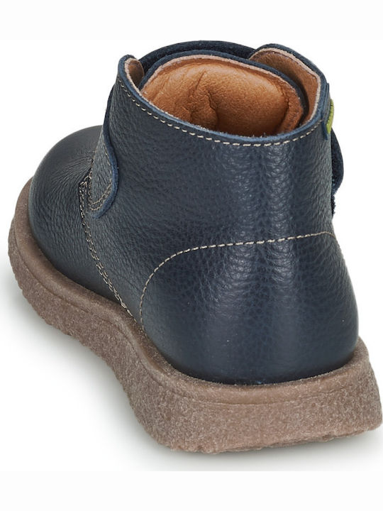 Anatomisch Lederne Kinderstiefeletten mit Klettverschluss Marineblau