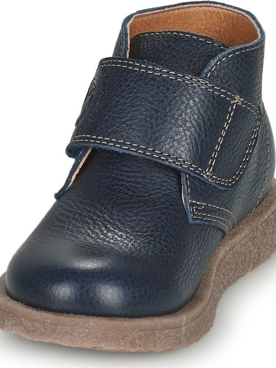 Anatomisch Lederne Kinderstiefeletten mit Klettverschluss Marineblau