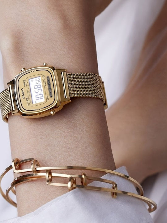 Casio Vintage Ψηφιακό Γυναικείο Ρολόι 24.6mm Μπαταρίας με Χρυσό Μεταλλικό Μπρασελέ